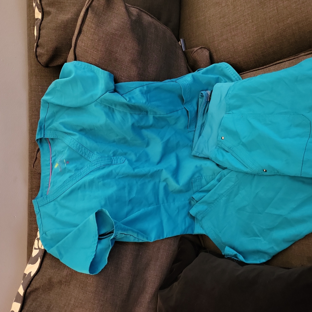 Scrub set healing hands scrub top xlarge bottom large yoga style teal color